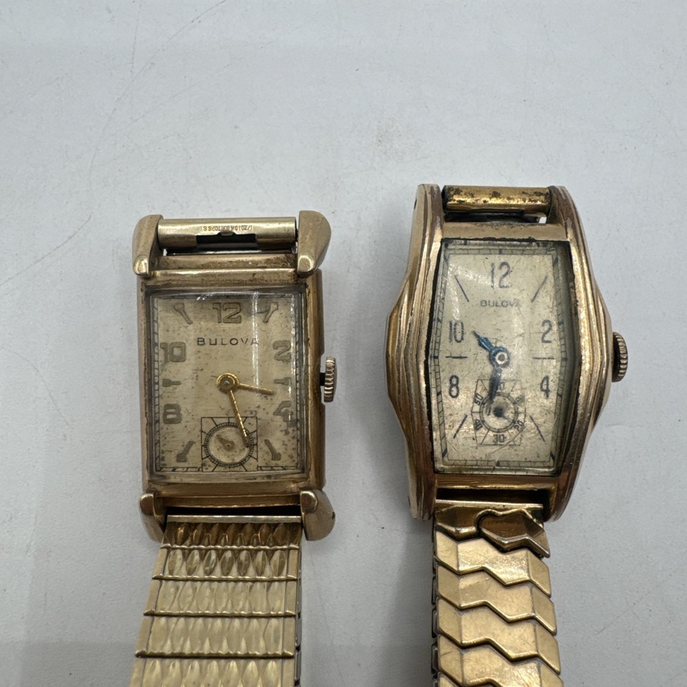 Lot Of 2 BULOVA 10K Gold Filled Vintage 1940s-50s Men's Sub-Seconds Square Watch